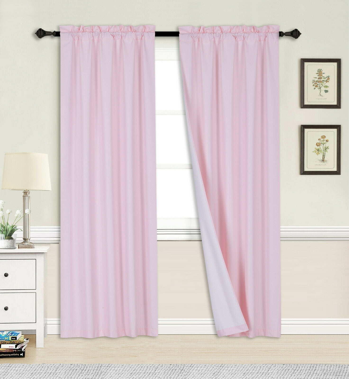 1 Set Rod Pocket Insulated Thermal Lined Blackout Window Curtain R64 Silver 