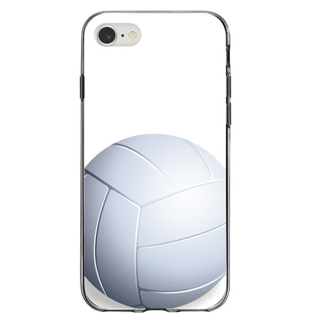DistinctInk Clear Shockproof Hybrid Case for iPhone 7 8 SE (2020 Model) 4.7 Screen TPU Bumper Acrylic Back Tempered Glass Screen Protector - White Volleyball