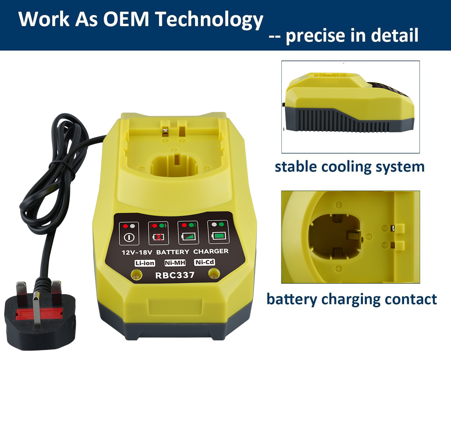 Compatible with Ryobi 18V Battery Charger, P117 Rapid Charger Compatible with Ryobi 12V-18V ONE+ Lithium, NI-CD Battery PBP2005 PBP002 PBP005 PBP006 P193 P108 P103 P102 P100