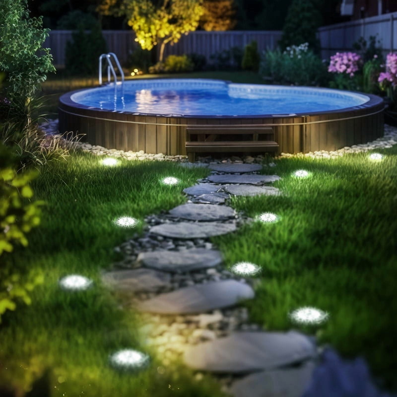 FKHouse 6 Pack Solar Ground Lights Outdoor, 8 LED Waterproof Landscape Lights for Pathway, Yard, Lawn, Patio and Walkway（Cold White）