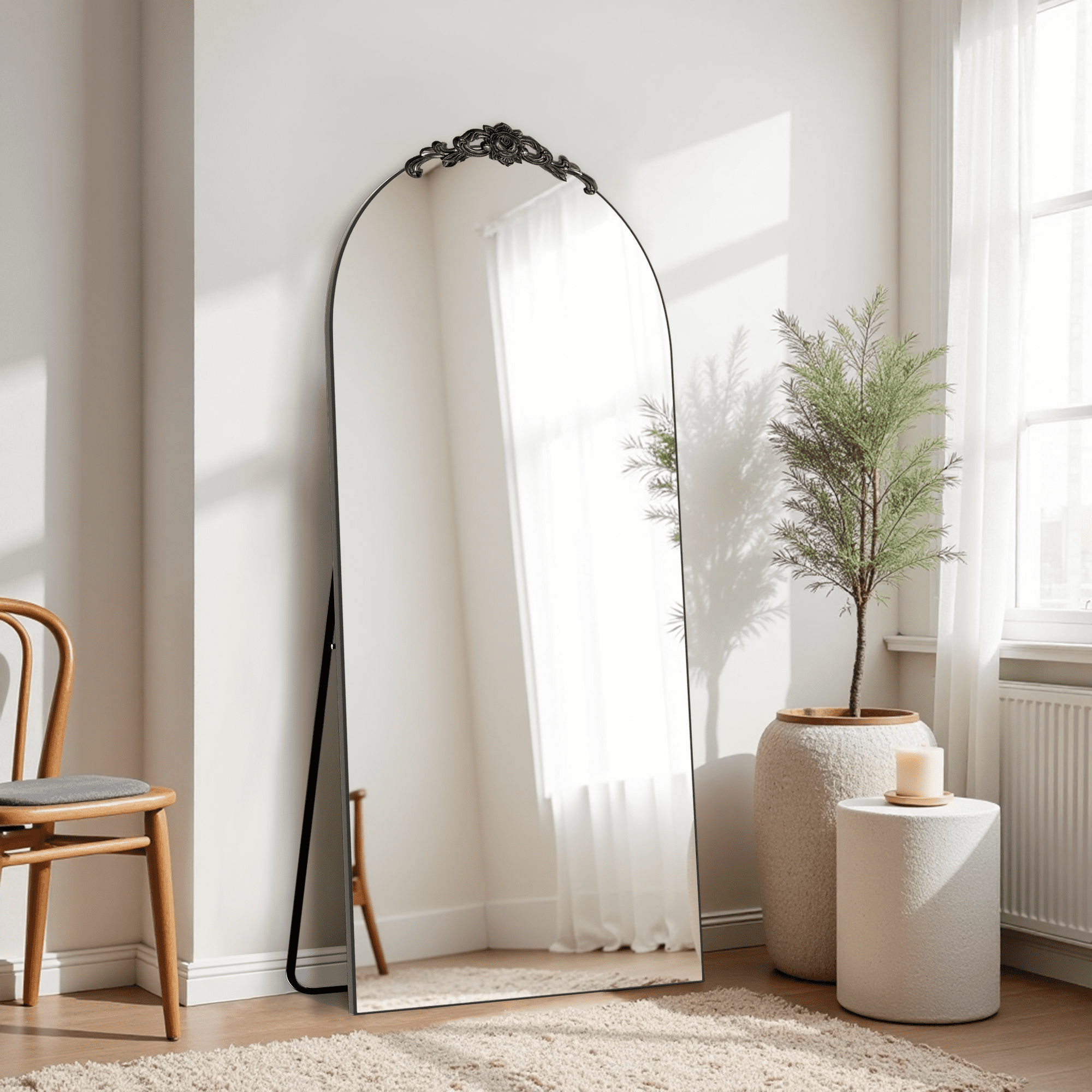 MAYEERTY MDF Mirror Accessories for Full Length Mirror, Resin Carved Accessories, Mirror Decoration,Black