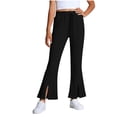 thumbnail image 2 of Tween Girls Flare Leggings Ribbed Knit Elastic Waist Drawstring Yoga Pants for School Daily Wear Trousers, 2T-10Y, 2 of 8