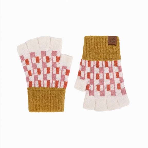 UngA Toddler Kids Winter Wool Knit Fingerless Gloves Print Cold Weather Thermal Warm Lightweight Soft Mitten for Girls Boys (Yellow,6-9 Years)