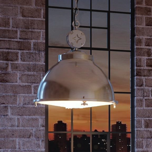Luxury Urban Loft Indoor Pendant, 17.625''H x 17.375''W, with Utilitarian Style Elements, Industrial Design, Brushed Nickel Finish and Clear Patterned, UHP3840