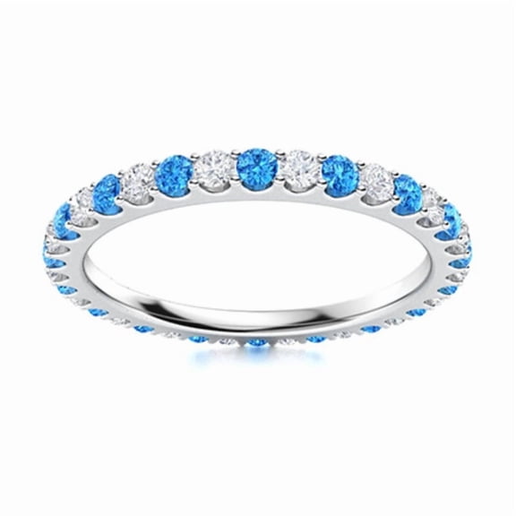 925 Sterling Silver Round Emerald & Swiss Blue Topaz Full Eternity Women Ring