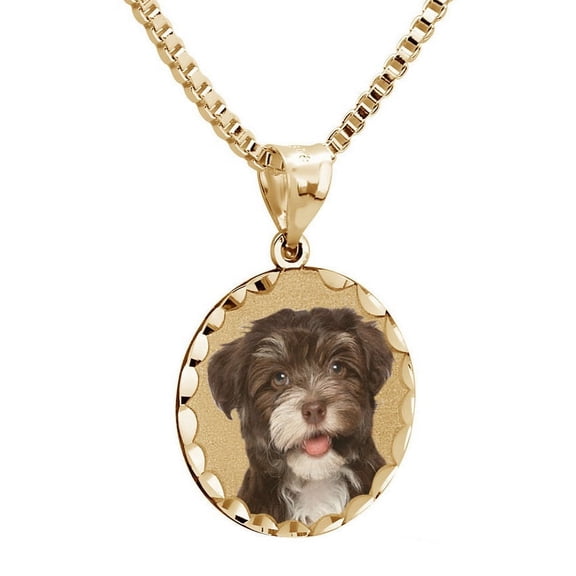 Petite Round W/ Diamond Cut Edge Picture Charm - 3/4 inch X 3/4 inch - Solid 14K Yellow Gold