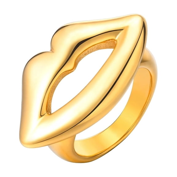 PAMTIER Gold Tone Lip Shaped Ring Stainless Steel Statement Jewelry Bold Funky Accessory for Women Party Club Gift Size 6