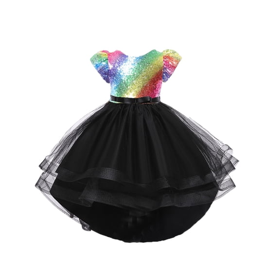 ZXLBBD Girls Dresses Sparkly Elastic Waist Dresses with Detachable Train for Piano Recital Performance Elegant Party Formal Dress