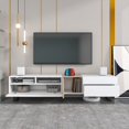thumbnail image 2 of Sesslife TV Stand for TVs up to 80", Modern Media Console TV Stand with Double Storage Cabinet, Wooden Entertainment Center with Adjustable Shelf and Open Shelf for Living Room, White, 2 of 10