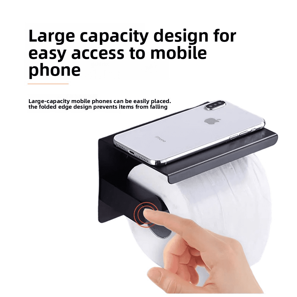 No-Drill Stainless Steel Toilet Paper Holder + Tissue Box, Wall-Mounted Bathroom Organizer - Space Saving & Durable (Bath Essential)