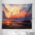 thumbnail image 1 of Fantasy Tapestry, Man on Sandy Beach with City Skyscrapers Skyline Sunset Oil Paint Graphic, Fabric Wall Hanging Decor for Bedroom Living Room Dorm, 5 Sizes, Orange Blue, by Ambesonne, 1 of 1
