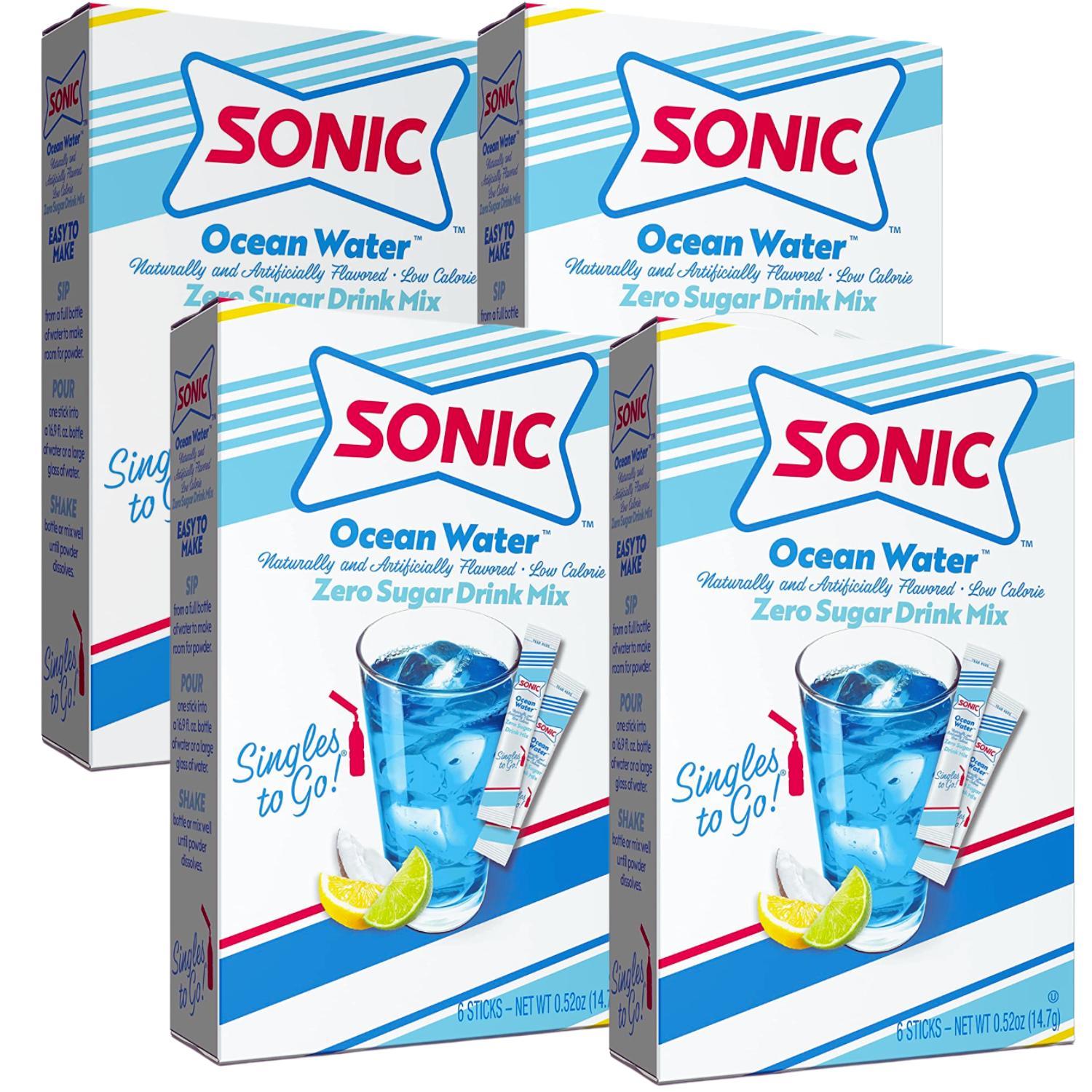 Sonic Ocean Water Singles to Go Powdered Drink Mix, Sugarfree Caffeine