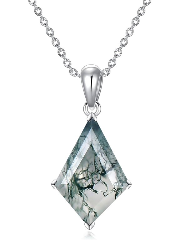 Aihpos Moss Agate/Emerald/Opal/Lapis Lazuli Gemstone Necklaces For Women 925 Sterling Silver Kite Cut Birthstone Pendant Necklace Anniversary Birthday Gift For Her Mothers Day, 18-20