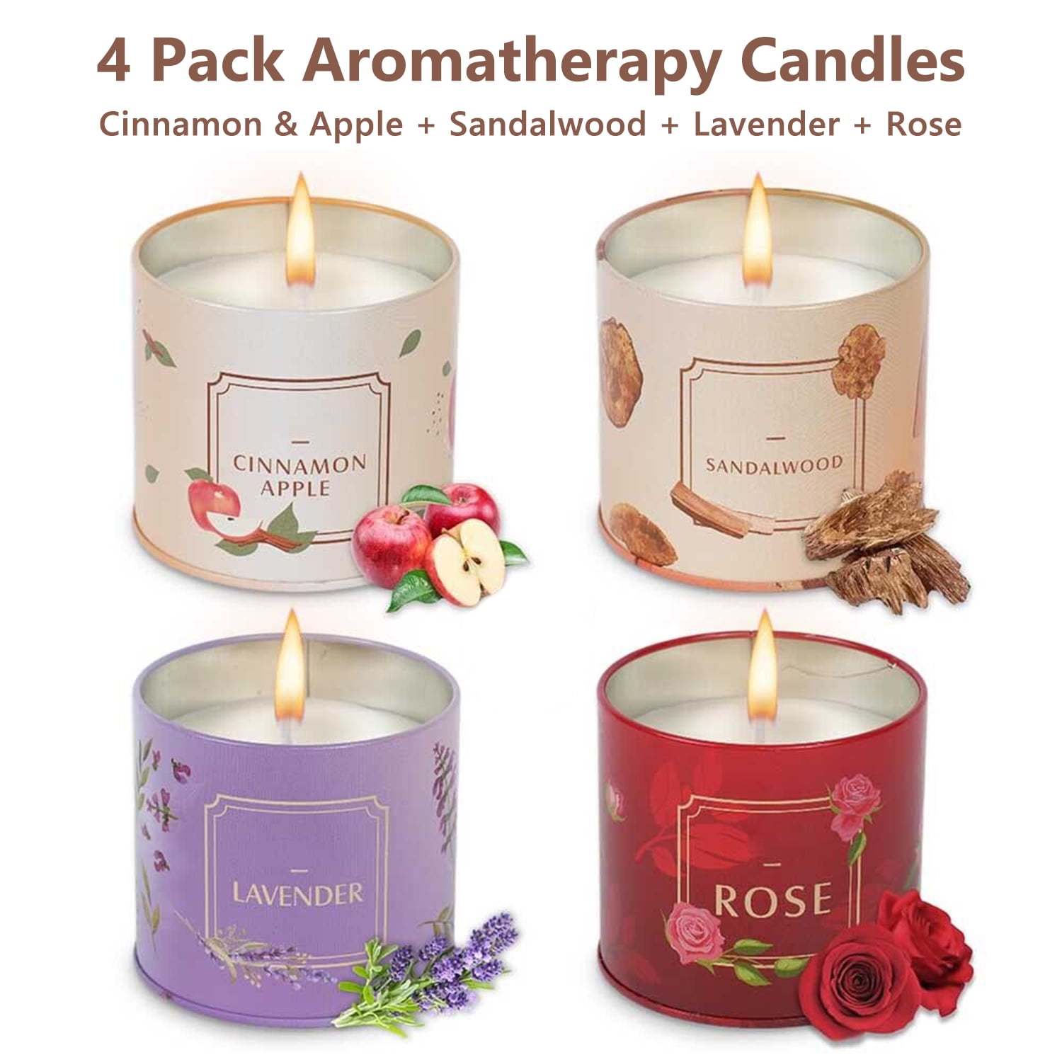 ASTRAEA 4 Pack Scented Candle Set for Home Scented, Jars Soy Wax Aromatherapy Candles 200H Burn Time for Women Stress Relief Relaxing Spa Birthday Valentine's Day Gift