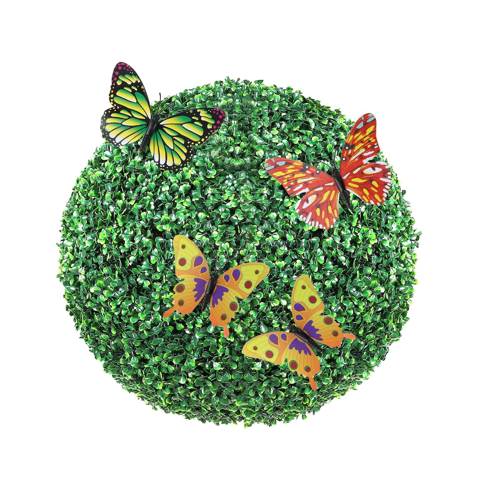 Artificial Topiary Ball 16 Inch 2-Pack PE UV-Resistant with Butterflies for Indoor Outdoor Garden Decor