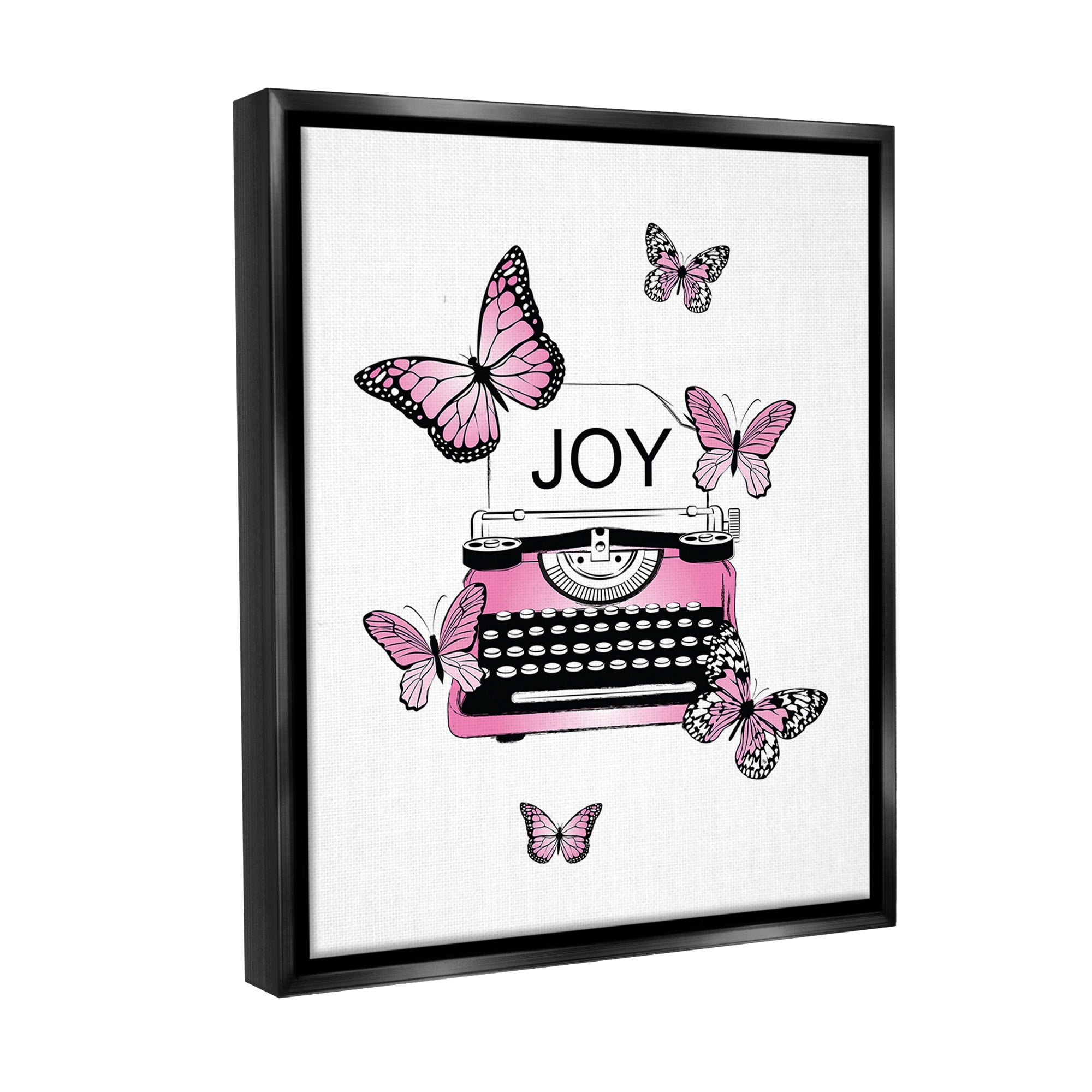 Stupell Industries Typewriter with Joy Animals & Insects Painting Black Floater Framed Canvas Art Print Wall Art, 17 x 21