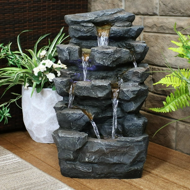 Sunnydaze Grotto Falls Outdoor Water Fountain With Led Lights Small Polyresin Zen Waterfall Feature For Lawn Garden Or Patio Corded Electric 24 Inch Com Sunnydaze Grotto Falls Outdoor Water, Falling Water Outdoor Fountain