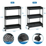 2 Pack 3 Tier Slim Storage Kitchen Cart, Shelving Unit Rolling Rack with Wheels, Black