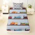 thumbnail image 3 of Castle Fairy Cartoon Vintage Train Twin Sheet Sets 3pcs for Kids, Colorful Locomotive Bedding for Bedroom, Blue Red Green, 3 of 6