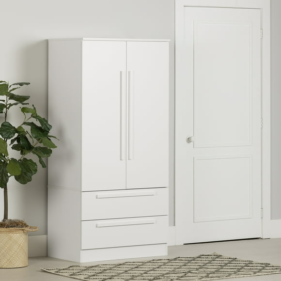 South Shore Acapella Wardrobe Armoire with Doors and Drawers, in Pure White