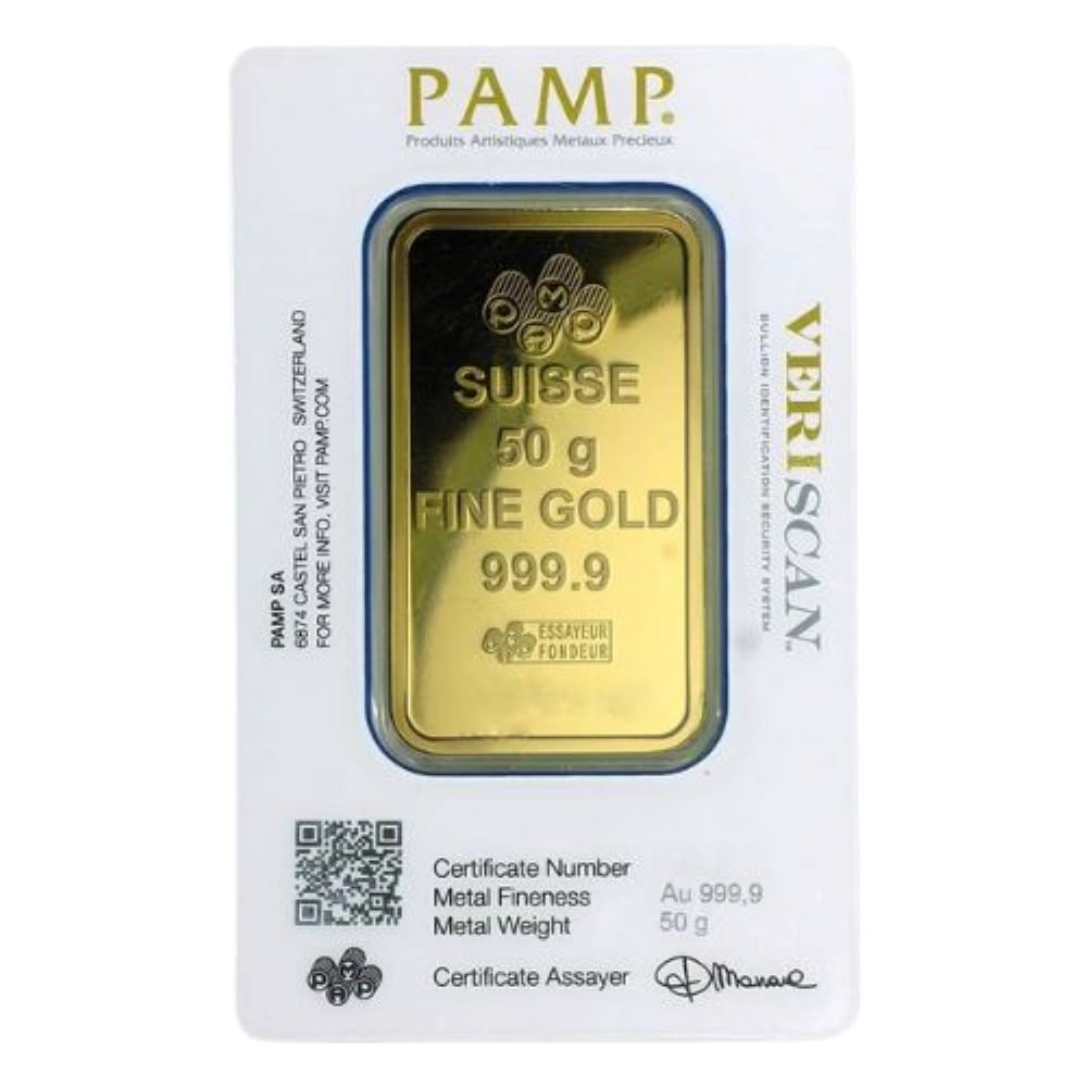PAMP Suisse 50 Gram Gold Bar - Lady Fortuna (in Assay) Fine 0.9999