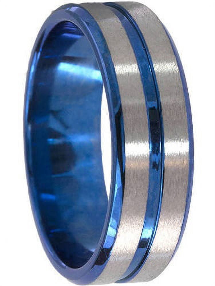 7mm Tapered Edge Titanium Ring with One Groove Anodized in Blue