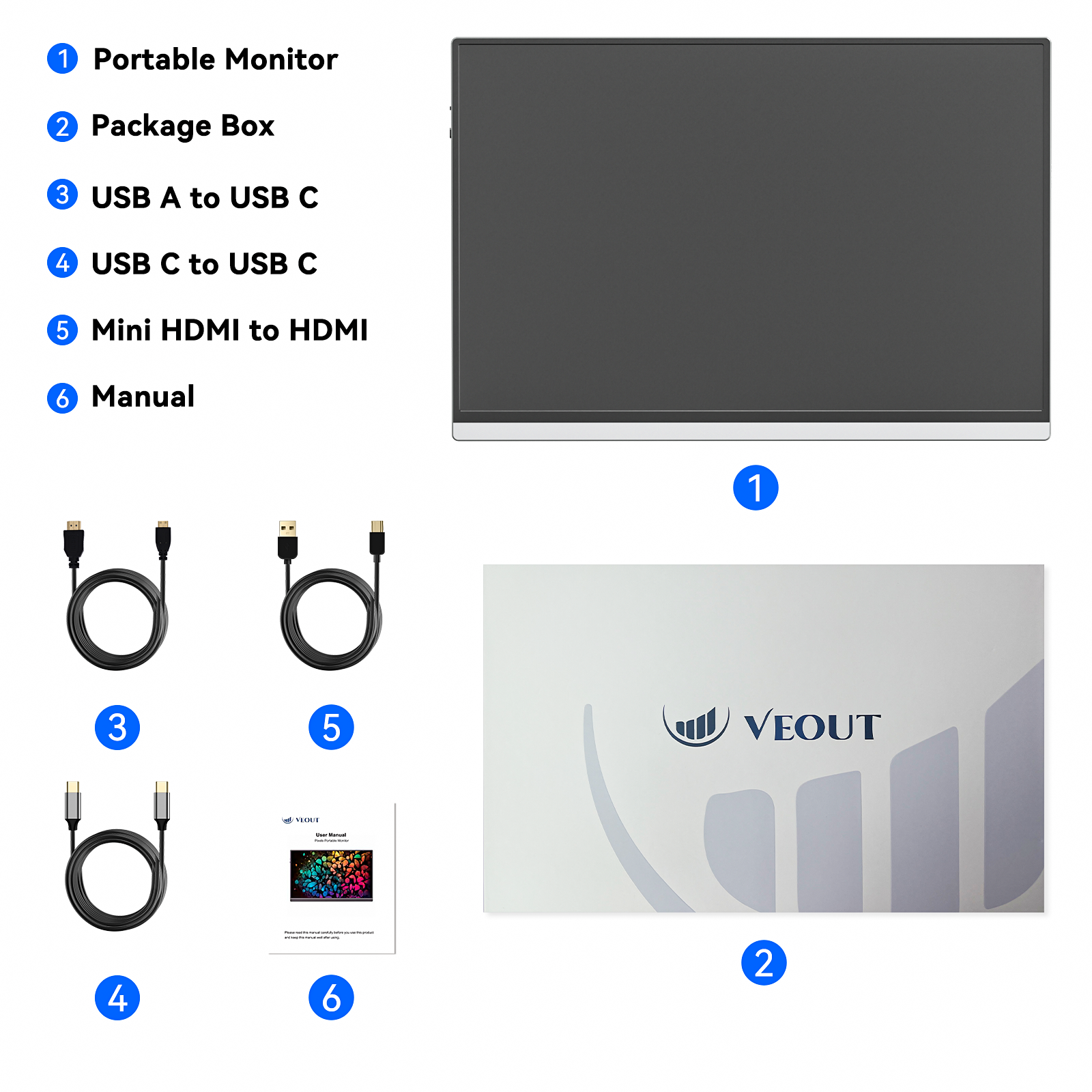 16 Inch Portable Monitor for Laptop, 1920x1200P Ultra-Slim FHD IPS 16:10 External Display, 100% sRGB Aluminum Stand, USB-C/Mini HDMI, Use for PC, Phone, Office (Sliver)