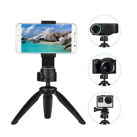 Folding Mini Tripod Stand Phone Camera Portable Tabletop Holder with 360 Degrees Rotatable Ball Head Cellphone Clip Compatible for Android Smartphone DSLR Camera Sports Camera Webcam