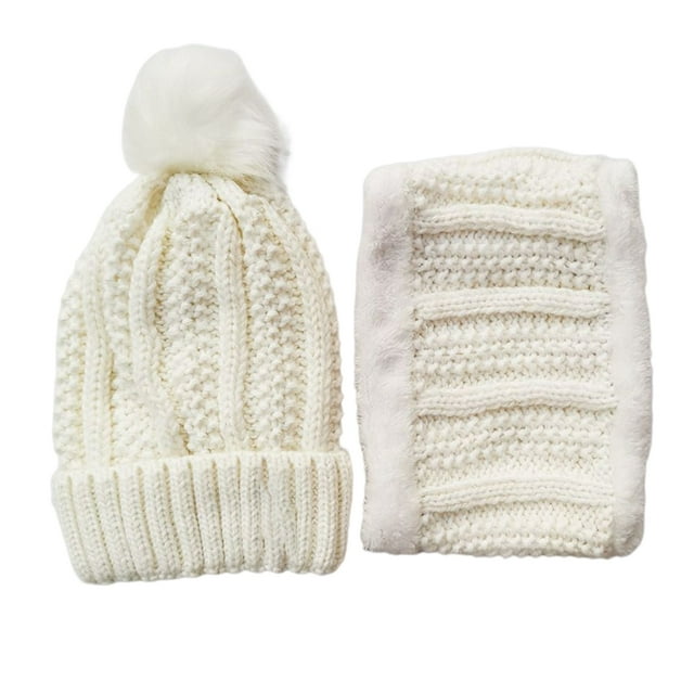 QualitChoice Winter Caps Decorative Hat Scarf Set Adorable Autumn Crochet Neckerchief Sports Two-piece Stylish Collar White 1Set