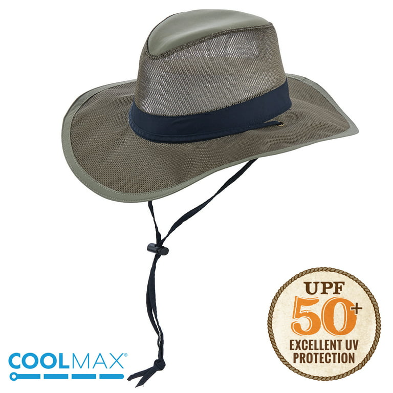 Panama Jack Mesh Crown Safari Sun Hat, 3 Brim, Adjustable Chin Cord, UPF (SPF) 50+ Sun Protection (Fossil, X-Large)