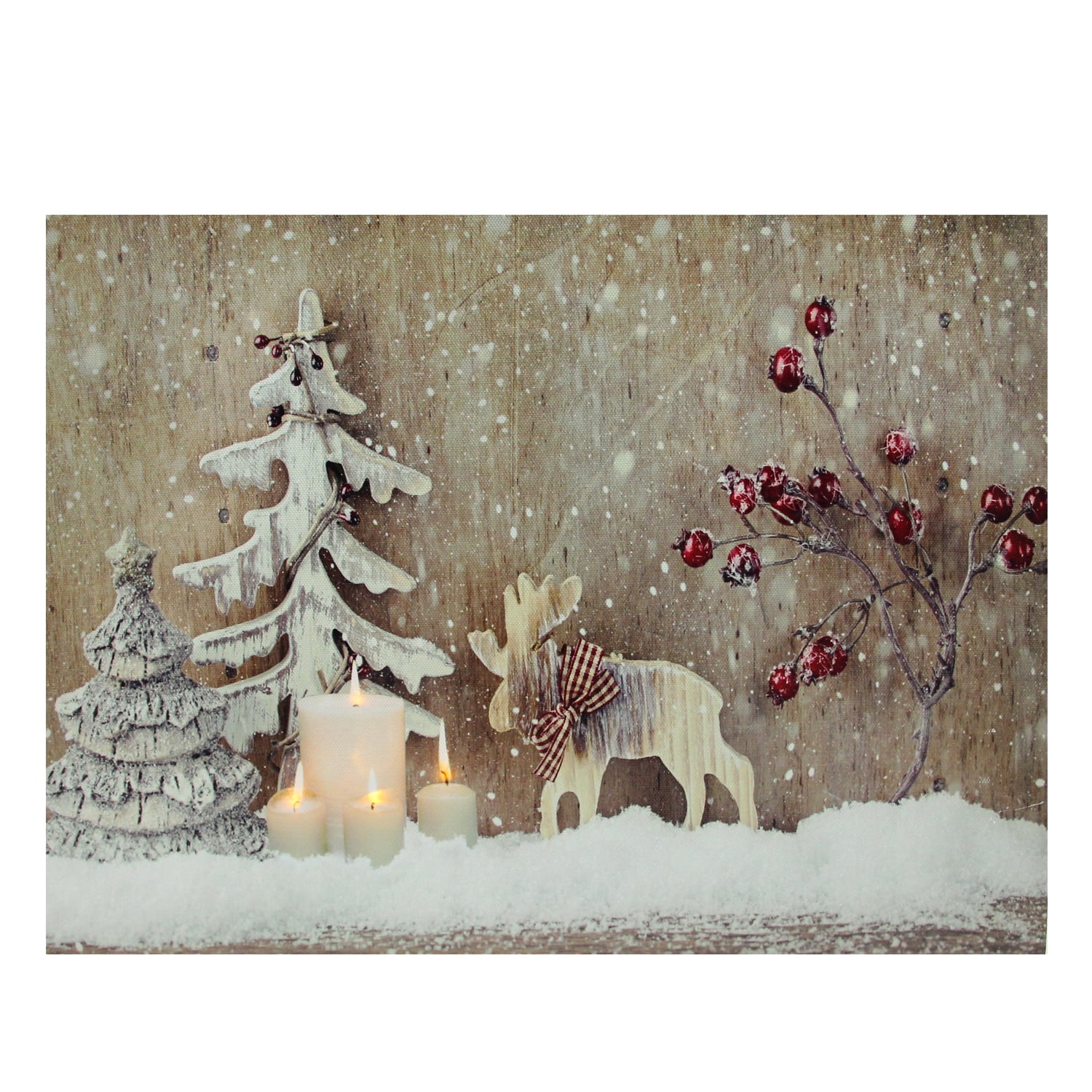 Northlight LED Lighted Rustic Reindeer, Candles & Berries Christmas ...