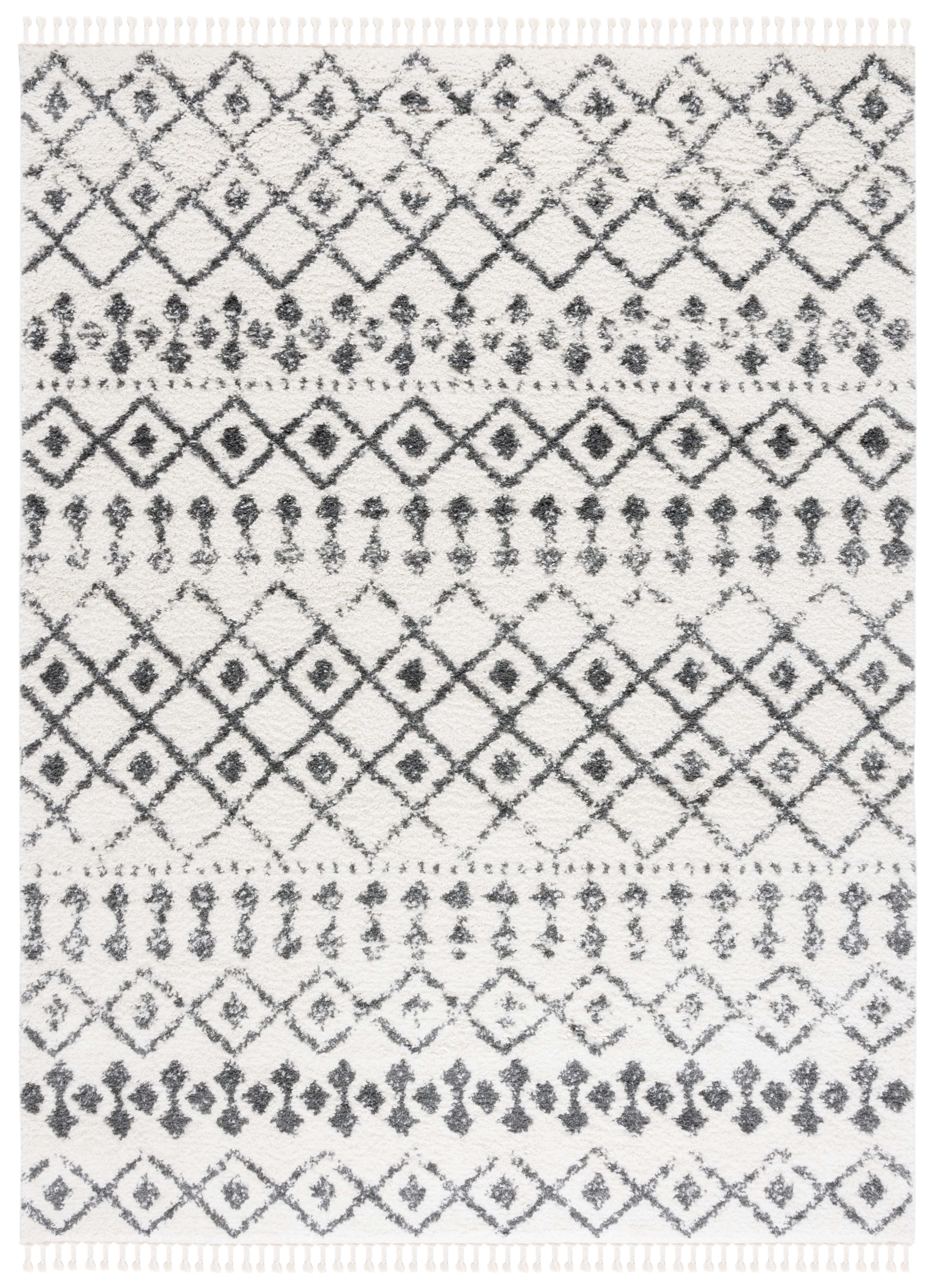 SAFAVIEH Berber Fringe Vinal Aztec Shag Area Rug, Cream/Dark Gray, 9'10" x 14'