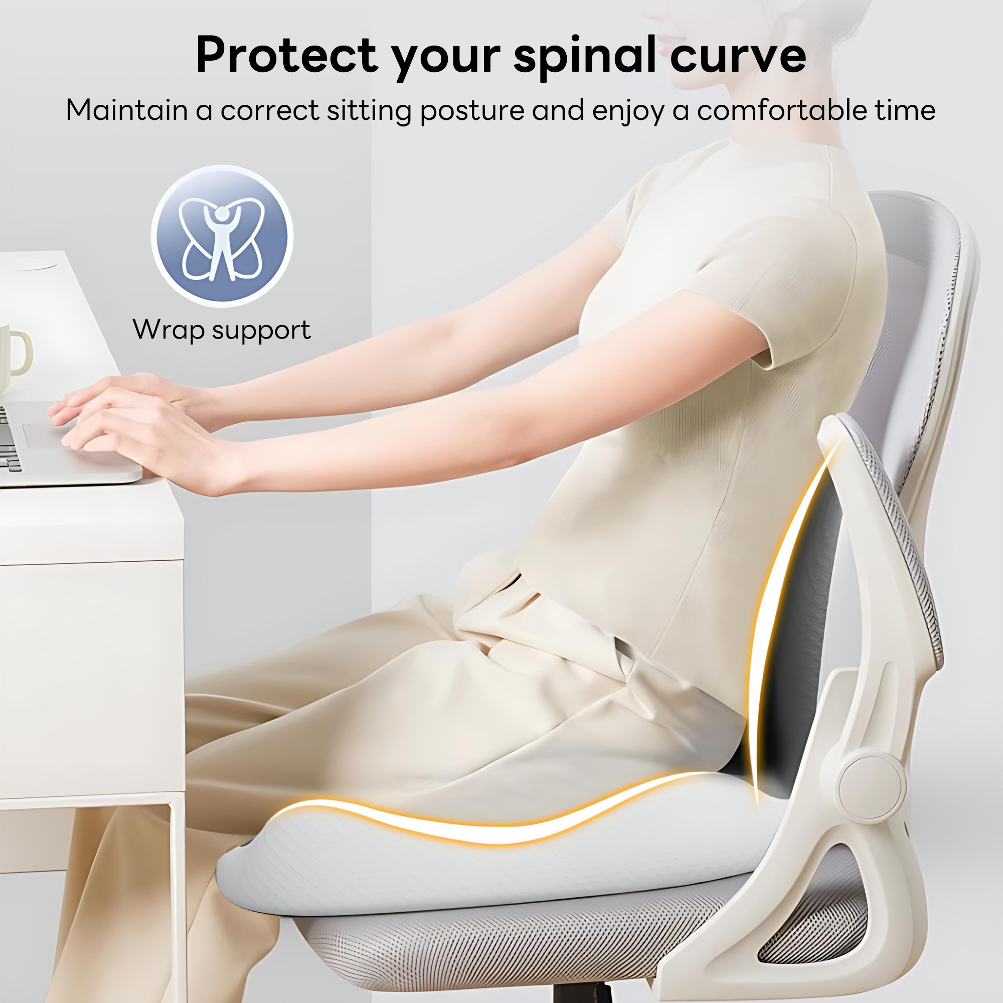 INSMART Ergonomic Seat Cushion with Lumbar Support – 2-in-1 Memory Foam Chair Pad for Posture Support & Comfort, Non-Slip Design for Office, Car, Wheelchair – 11.81" W x 16.54" D x 17.72" H