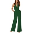 thumbnail image 2 of ICHUANYI Clearance Women's Solid Color Sexy Sleeveless Neck Hanging Pocket Loose Bodysuit(Green, XXL) ICHUANYI WER2023081403634, 2 of 6