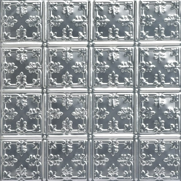 Shanko SK210-laq-24X24-N-12 Florentine Stamped Metal Nail-up Tin Ceiling Tile (48 sq. ft), Silver Pack of 12 (Nail-up)