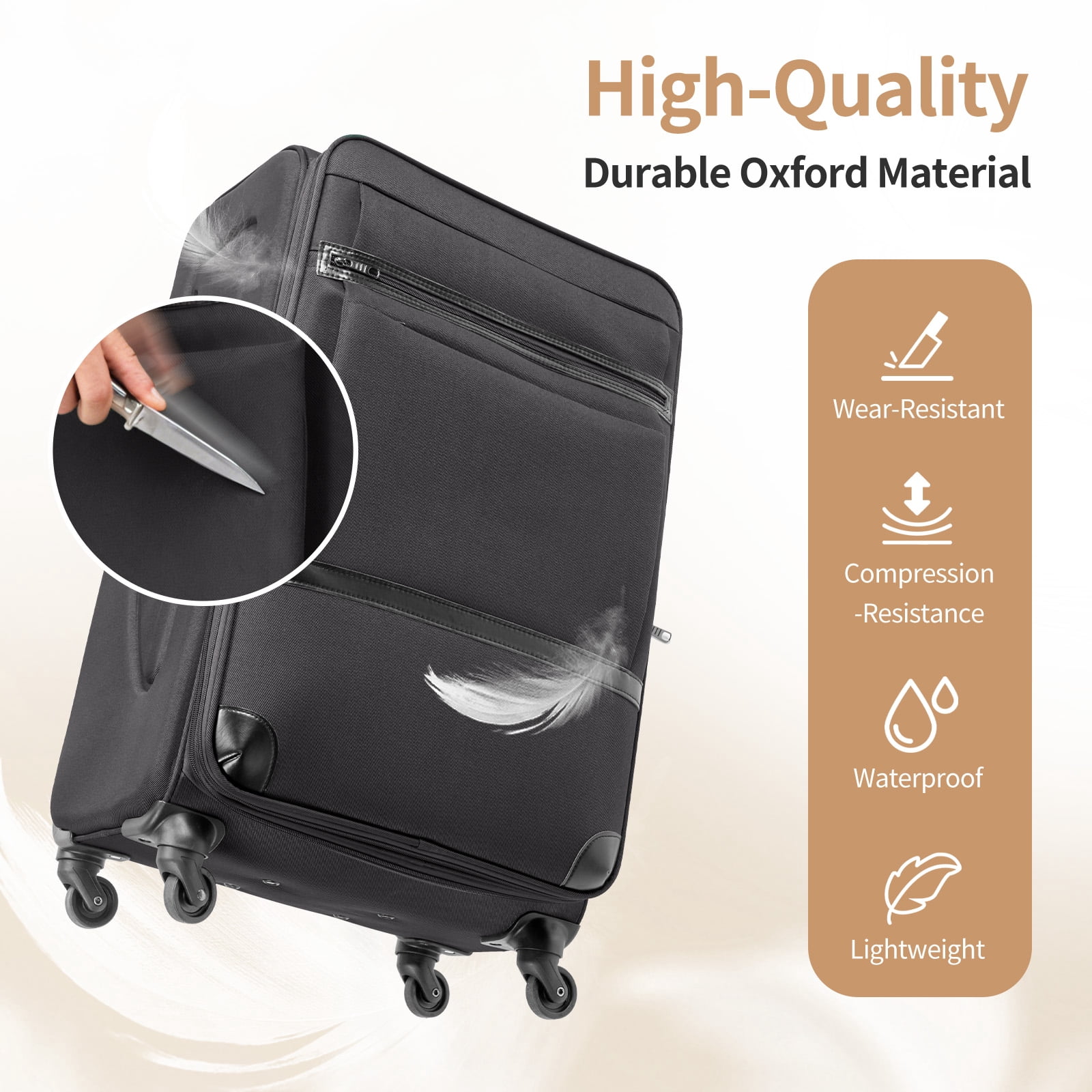 Ktaxon 3-Piece Softside Luggage Set With 8 Set Pcaking Cube TSA Lock, 360° Spinner Wheels Black