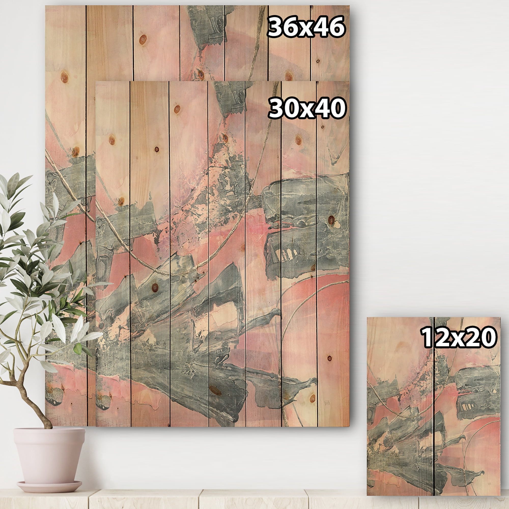 Designart 'Durty Shabby Pink Blush III' Shabby Chic Print on Natural Pine Wood