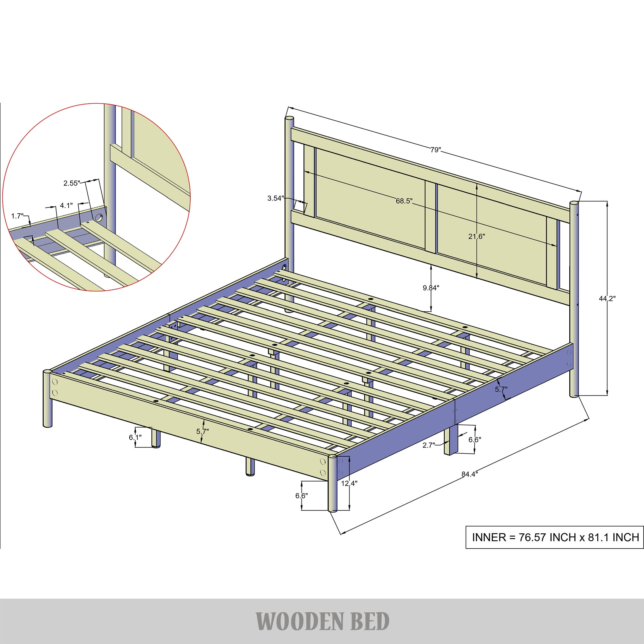 Castle Place Rattan King Wooden Platform Bed, Walnut