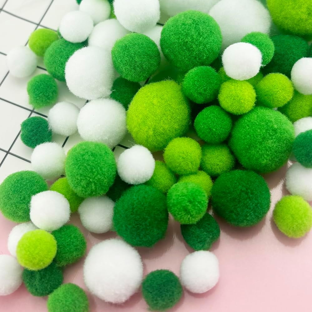 1000 Pcs 5 Sizes 1 cm to 3 cm Fuzzy Pom Poms Balls, Assorted Pompoms Balls for Arts and Craft Making Decorations (Green Series)