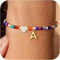 thumbnail image 3 of Pulsera Con Inicial Colorida  Elástica Cuentas Disco Bohemio para Mujer (oro A), 3 of 3