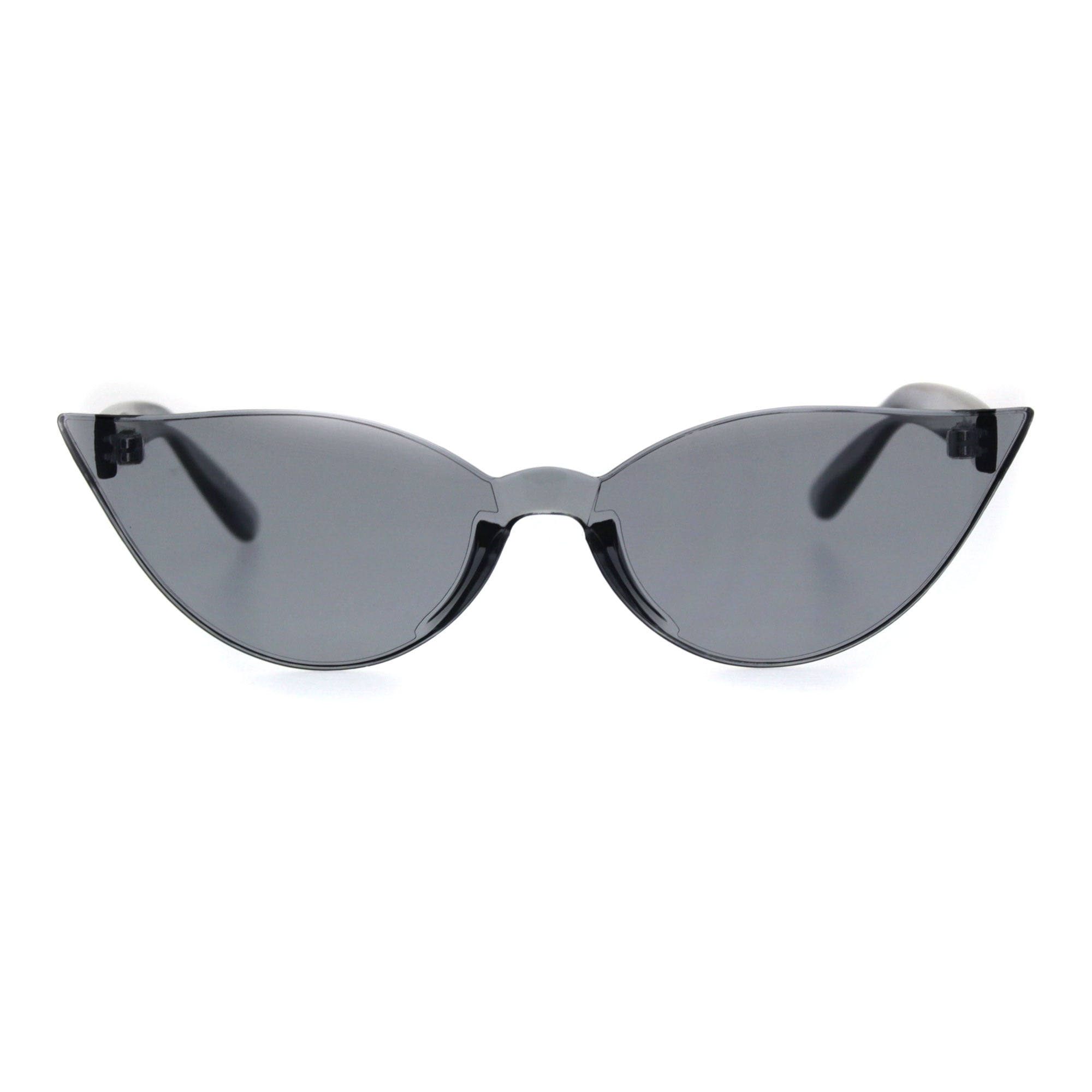 Womens Solid Thick Flat Panel Rimless Cat Eye Pop Color Sunglasses Black