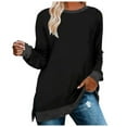 thumbnail image 2 of Black Young Adult Tops Women's Clothing Long Sleeve Round Neck Split Top Loose Casual Pullover Top Shirt Plus Size Tops for Women, 2 of 5