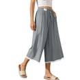 thumbnail image 3 of QATAINLAV Women's Linen Culottes Wide Leg Flowy Capri Pants Cute Lace Trim Capris Casual Drawstring Summer Cropped Trousers with Pockets Gray S, 3 of 9