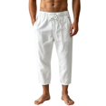 thumbnail image 2 of Migroa Men's Linen Capri Pants Casual Lightweight 3/4 Baggy Pants Drawstring Elastic Waist Beach Yoga Pants with Pockets White 3Xl, 2 of 5