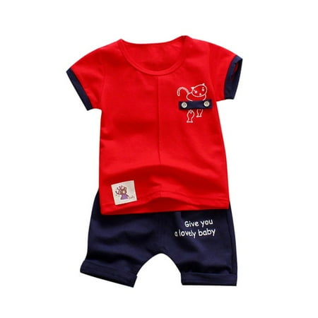 

Baby Toddler Boy Cat Short Sleeve T-shirt & Shorts 2pc Outfit Set
