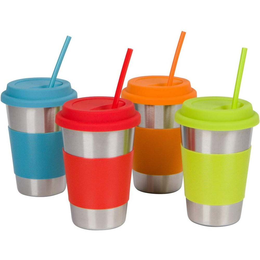 ToGo Stainless Steel Cups with Silicone Lids, Sleeves and Straws, 16