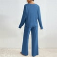 thumbnail image 4 of Dvprdro Womens 2 Piece Trendy V-Neck Knit Set Casual Soft Long Sleeve Sweater Tops with Elastic Waist Flowy Lounge Pants Outfit Elegant Loungewear Blue S, 4 of 5