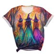 thumbnail image 5 of Halloween Tops for Women Colorful Witches Graphic T-Shirts Short Sleeve Crewneck Fall Blouses Casual Novelty Tees Holiday Festival Shirts Comfortable Wear, 5 of 5