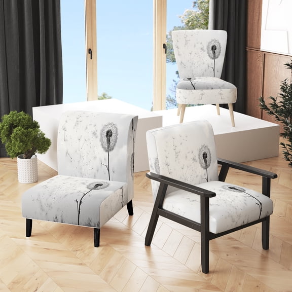 Designart "Minimalims Dandelion Natures Fragility I" Upholstered Floral Accent Chair and Traditional Arm Chair - Multiple Color & Pattern