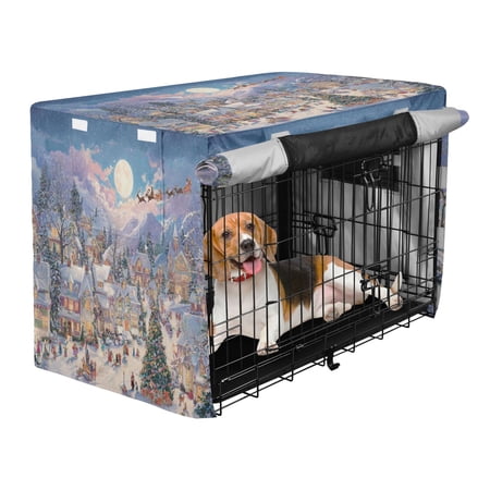 Qxltty Christmas Eve Crate Cover Durable Oxford Cloth Pet Kennel Sunshade Universal Fit for 47in Wire Cage